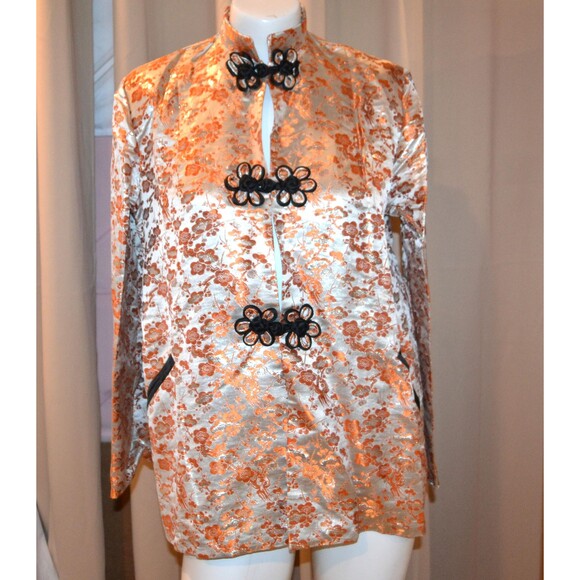 Vintage Asian Silk Gray Jacket Copper Brocade 1940s Party Formal - Picture 1 of 7